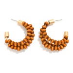 Wholesale layered Wood Beaded Hoop Earring L