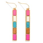 Wholesale metal Rectangle Drop Earring Wood Detail L