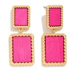 Wholesale linked Wood Rectangles Post Drop Earrings Twisted Metal Border L