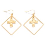Wholesale nesting Hammered Metal Cross Diamond Drop Earrings L