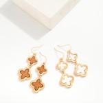 Wholesale linked Wood Clovers Drop Earrings Gold Border L