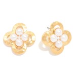 Wholesale metal Clover Drop Earring Pearls L
