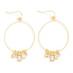 Wholesale metal Textured Wire Hoop Droop Earring Rhinestone Details L