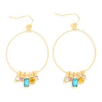 Wholesale metal Textured Wire Hoop Droop Earring Rhinestone Details L