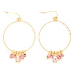 Wholesale metal Textured Wire Hoop Droop Earring Rhinestone Details L