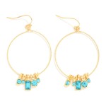 Wholesale metal Textured Wire Hoop Droop Earring Rhinestone Details L