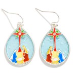 Wholesale glitter Resin Enamel Teardrop Nativity Scene Drop Earrings L