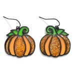 Wholesale stained Glass Glitter Pumpkin Drop Earrings L