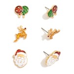Wholesale set Three Christmas Enamel Stud Earrings Glitter Details L