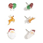 Wholesale set Three Christmas Enamel Stud Earrings Glitter Details L