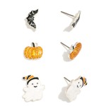 Wholesale set Three Enamel Halloween Stud Earrings Glitter Details L