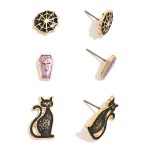 Wholesale set Three Enamel Halloween Stud Earrings Glitter Details L