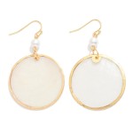 Circular Shell Drop Earrings Featuring Pearl Detail 

- Approximately 2" L