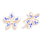 Enamel Flower Drop Earrings Featuring Paint Brush Details 

- Approximately 1" L