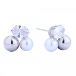 Do Everything In Love Stud Earring Featuring Clear Cubic Zirconia, White Pearl, And Metal Tone Sphere  

- Brass Base
- Hypoallergenic
-Gold Dipped
- Made In Korea
- Approximately .25" D
