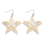 Wholesale layered Metal Textured Metal Star Drop Earrings L