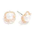 Wholesale pearl Stud Earrings Rhinestone Studded Clover Border L