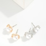 Wholesale pearl Stud Earrings Rhinestone Studded Clover Border L