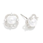 Wholesale pearl Stud Earrings Rhinestone Studded Clover Border L