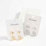 Wholesale set Three Metal Pearl Sea Animal Stud Earrings L