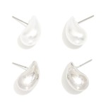 Wholesale set Two Pearl Metal Teardrop Drop Earrings L