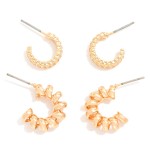 Wholesale set Two Textured Metal Twisted Metal Hoop Earrings D