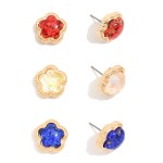 Wholesale set Three Americana Glitter Acetate Flower Stud Earrings L