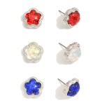 Wholesale set Three Americana Glitter Acetate Flower Stud Earrings L