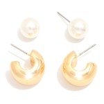 Wholesale set Two Pearl Stud Metal Chunky Hoop Earrings L