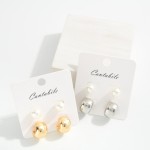 Wholesale set Two Pearl Stud Metal Chunky Hoop Earrings L