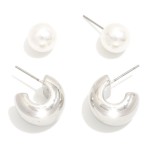 Wholesale set Two Pearl Stud Metal Chunky Hoop Earrings L