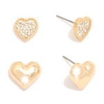 Wholesale set Two Metal Pave Rhinestone Heart Stud Earrings L