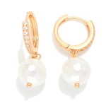 Wholesale rhinestone Studded Huggie Hoop Earrings Faceted Pearl Accent L