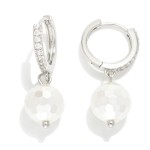 Wholesale rhinestone Studded Huggie Hoop Earrings Faceted Pearl Accent L