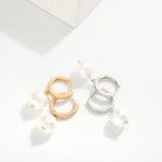 Wholesale rhinestone Studded Huggie Hoop Earrings Faceted Pearl Accent L