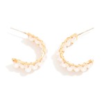 Wholesale oval Pearl Woven Metal Hoop Earrings D