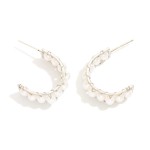 Wholesale oval Pearl Woven Metal Hoop Earrings D