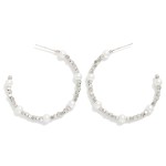 Wholesale metal Geometric Bead Beaded Hoop Drop Earrings Pearl Detail L
