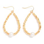 Wholesale metal Geometric Bead Beaded Teardrop Earrings Pearl Detail L