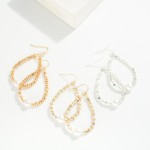 Wholesale metal Geometric Bead Beaded Teardrop Earrings Pearl Detail L