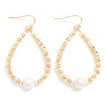 Wholesale metal Geometric Bead Beaded Teardrop Earrings Pearl Detail L