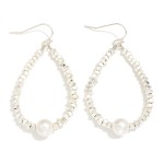 Wholesale metal Geometric Bead Beaded Teardrop Earrings Pearl Detail L