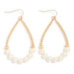 Wholesale metal Bead Beaded Teardrop Earrings Pearl Detail L
