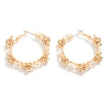 Wholesale pearl Flowers Hoop Drop Earrings L