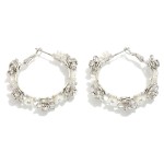 Wholesale pearl Flowers Hoop Drop Earrings L