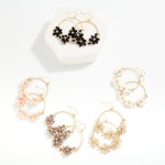 Wholesale metal Hoop Drop Earrings Beaded Flower Details D