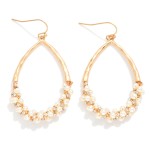 Wholesale hammered Metal Teardrop Drop Earrings Wrapped Pearl Accent L