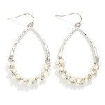 Wholesale hammered Metal Teardrop Drop Earrings Wrapped Pearl Accent L