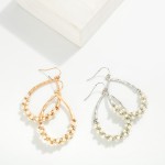 Wholesale hammered Metal Teardrop Drop Earrings Wrapped Pearl Accent L