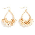 Wholesale hammered Metal Teardrop Drop Earrings Pearl Metal Cluster Accent L